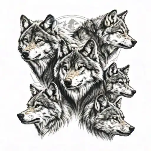 Wolf Pack 2 Adults Four Cubs