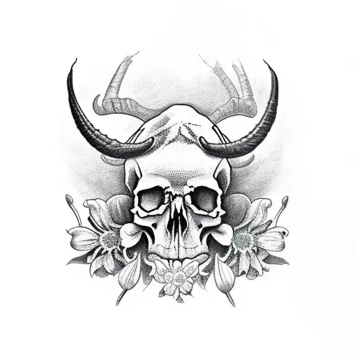 The Skull Of A Buffalo With A Spider And Some Lily Of The Valley Flowers