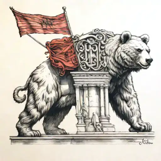 Berlib Bear Brandenburger Tor And Albanian Flag