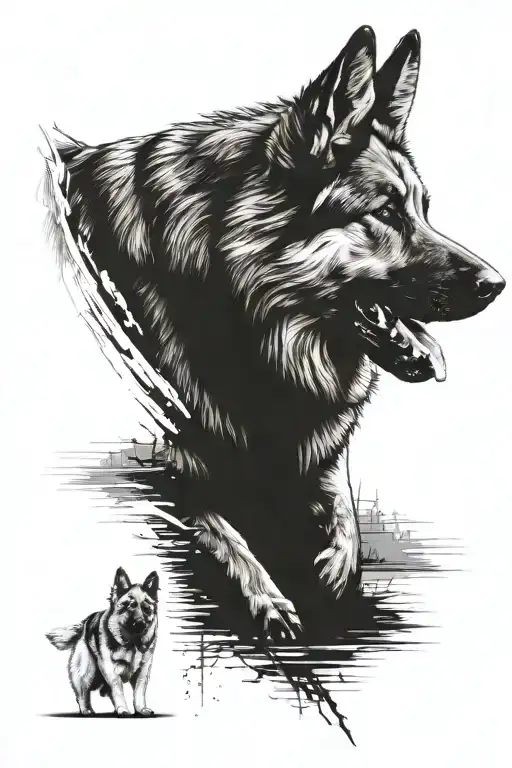 German Shepard And Man Walking