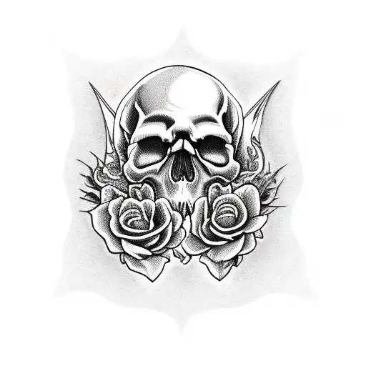 Skull And Roses With A Dragon