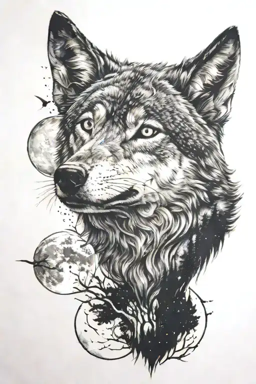 Wolf And Moon Night Sky