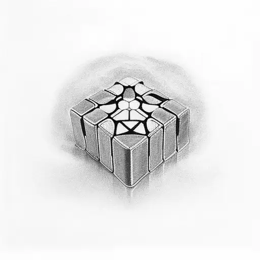 A Realistic Tattoo Of A Rubik's Cube Transforming Into A Beach Scene