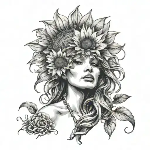 Aquarius Woman Hippy Sunshine Sunflower Intertwined