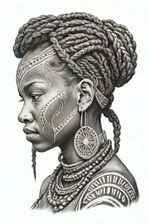 African Girl Side Profile With Braids And Tribal Face Paint