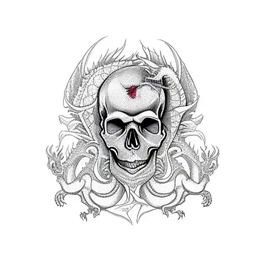 Skull With Dragon And Roses