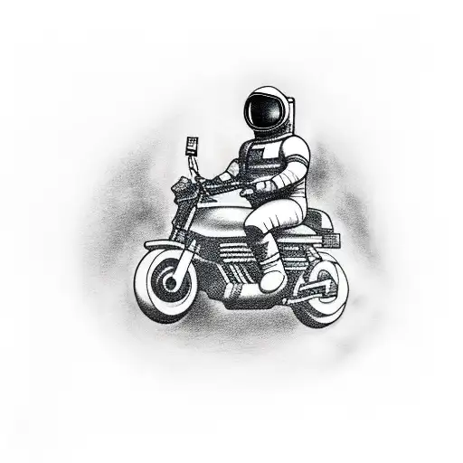 Astronaut On Motorcycle In Dark Space