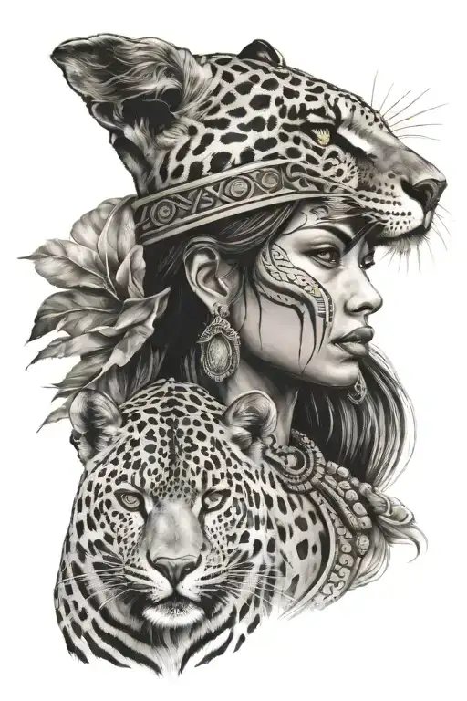 Jaguar And Indian Woman Face