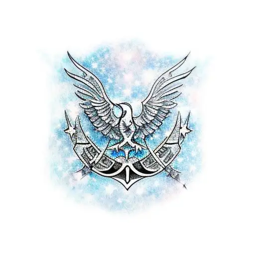 A Realistic Tattoo Of The Ravenclaw Crest With A Starry Sky Background