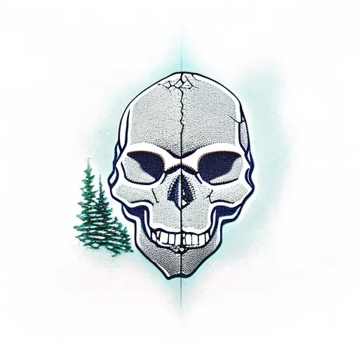 Skull Rock With Pine Trees And A Water Fall Coming Out Of The Skull