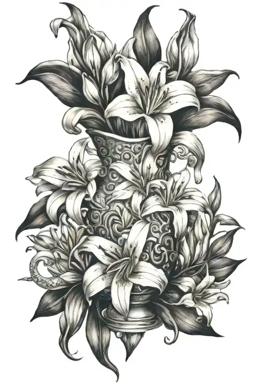 Vase With Lillies And Sun And Moon Motivums