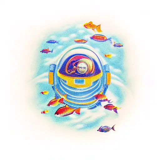 A Astronaut Floating Above A Vibrant Aquarium Filled With Colorful Fish