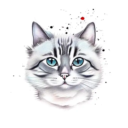 Cute Anime Cat On A Watercolor Background