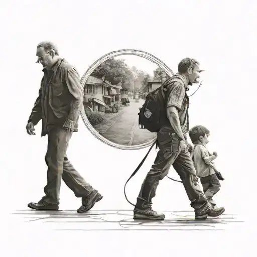 Circle And Inside The Circle A Father And Son Walking