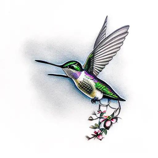 A Realistic Portrait Of A Hummingbird Perched On A Hawthorn Tree Branch