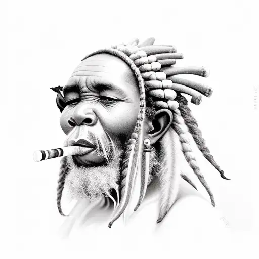 African Khoisan Bushman Shaman Smoking A Traditionalpipe