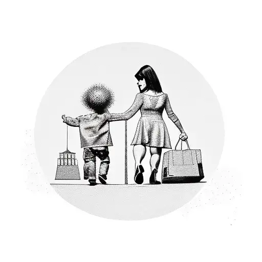 Mother And Son Walking In A City