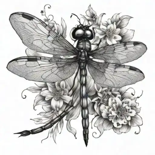 Dragonfly With Flowers