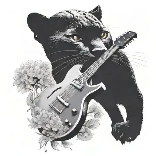 Surrounded By Dandelions There Is A Black Panther Animal Playing A Guitar With A Football Helmet