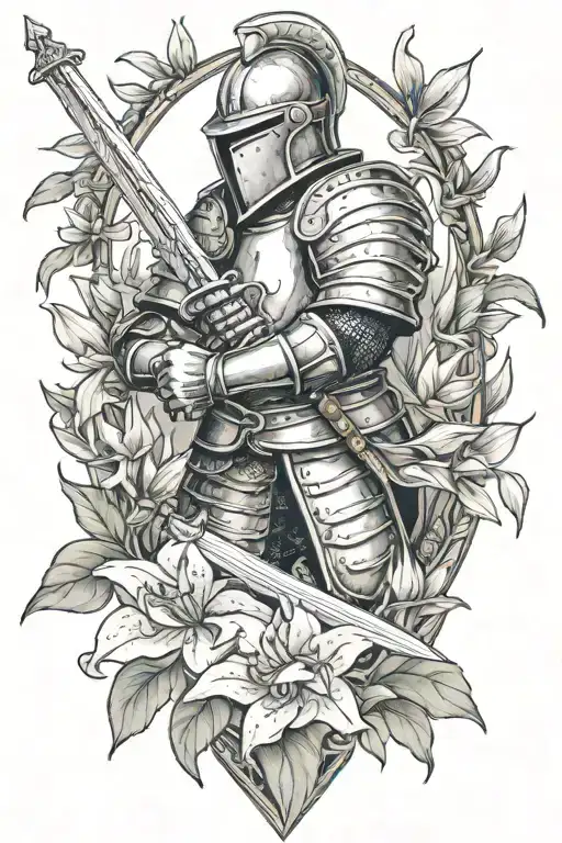 Knight Holding A Sword With Bosnian Lillies On It