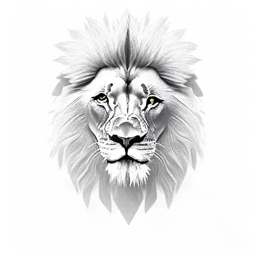 Lion Head With A Cardinal And A Swallo In Black And Grey