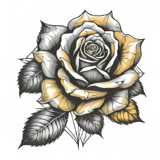 Geometrical Tattoo With Yellow Rose