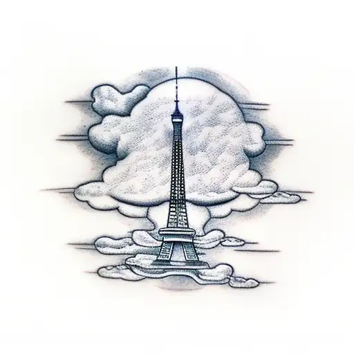 Eiffel Tower With A Plane Flying Through A Cloud In The Background
