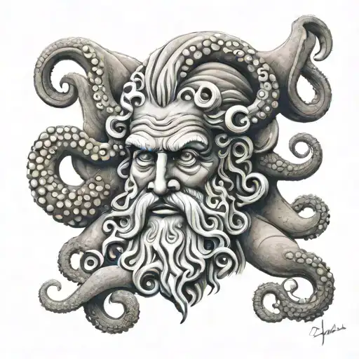 Face Of Poseidon Realism With Octopus