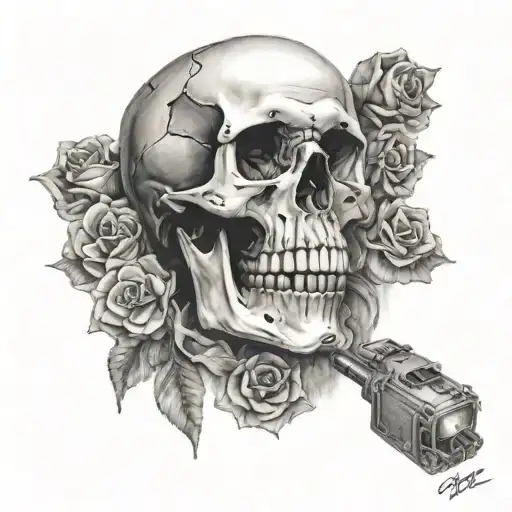 Skull With Mercedes Benz E190 1990