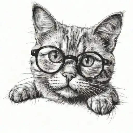 A Cat With Glasses On The Background Of A Blackboard