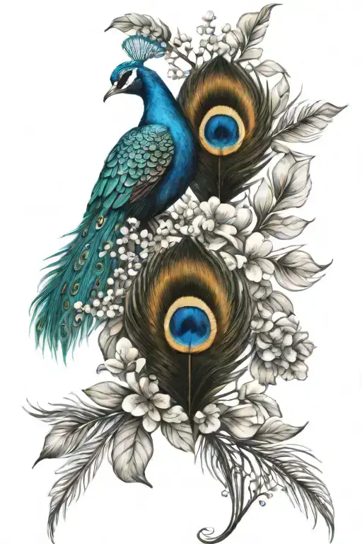 Wild Flowers And Peacock Feathers