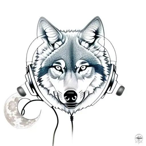 A Sketch-style Tattoo Of A Wolf Wearing Headphones And Howling At The Moon