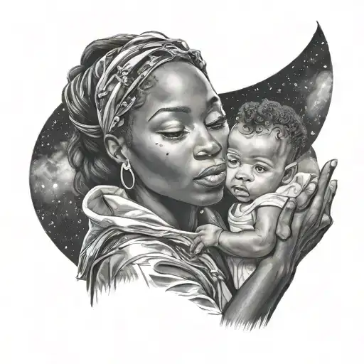 Galactic Black Woman Holding Baby