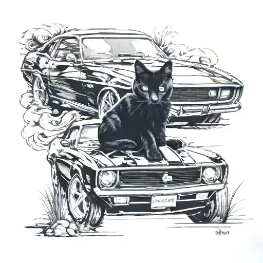 Black Cat Sitting On A 5Th Gen Black Camaro Car