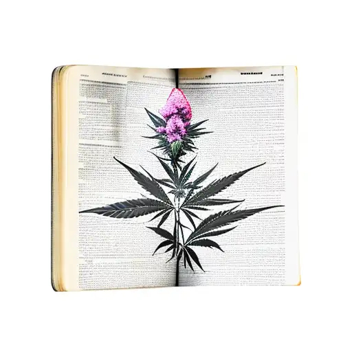A Stylized Cannabis Plant Growing Out Of A Law Book