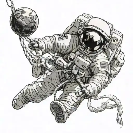 Astronaut Reaching Up At A Ballon On A String That Is Earth