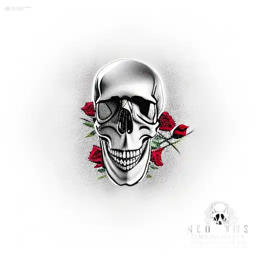 A Skull Where Red Roses Comes Out Of The Eyes And The Mouth