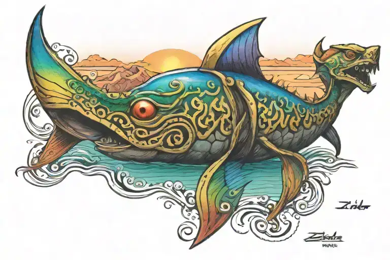 Majors Maskfrom Zelda With Rainbow Colors Sunset Over Lake