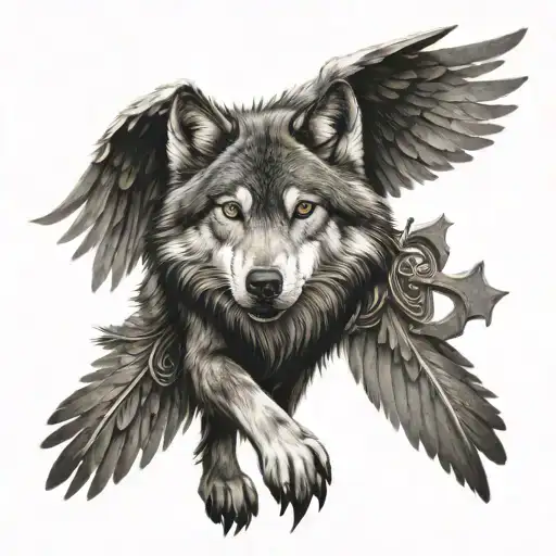 A Wolf With A Catholic Cross And Wings