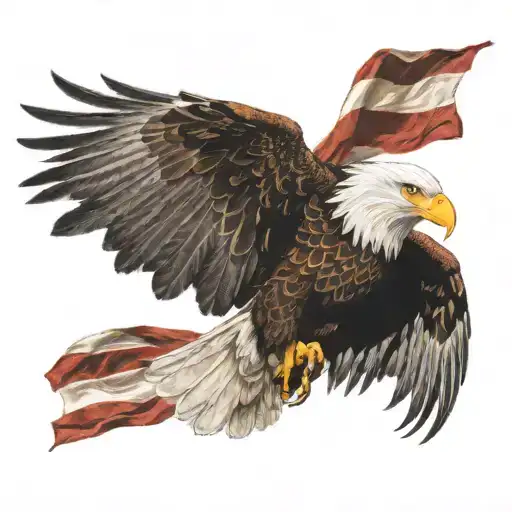 Eagle Flying In Front Of American Flag