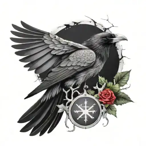 Raven With Vegvisir Symbol