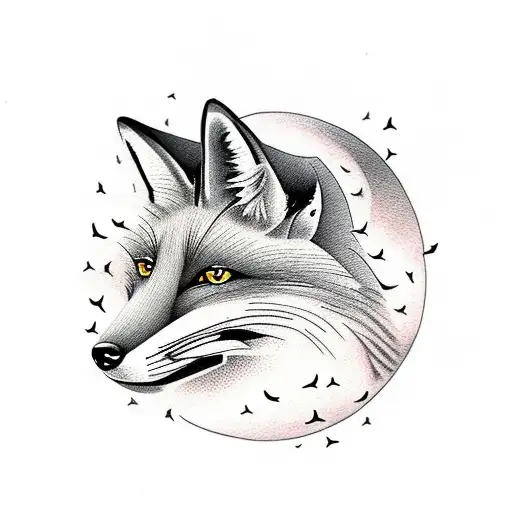 Fox With Fireflies Woodland Flowers And Moon