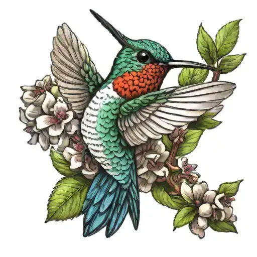 Realistic Humming Bird With Drinking Nectar