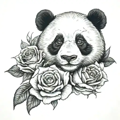 Panda Face And Roses