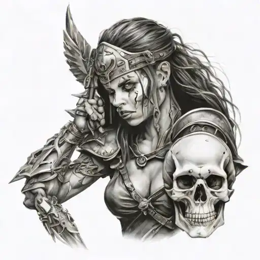 Warrior Girl With Skull