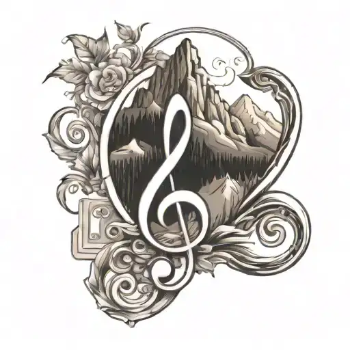 A Scenic Mountain Landscape With A G Clef Incorporated Into The Design