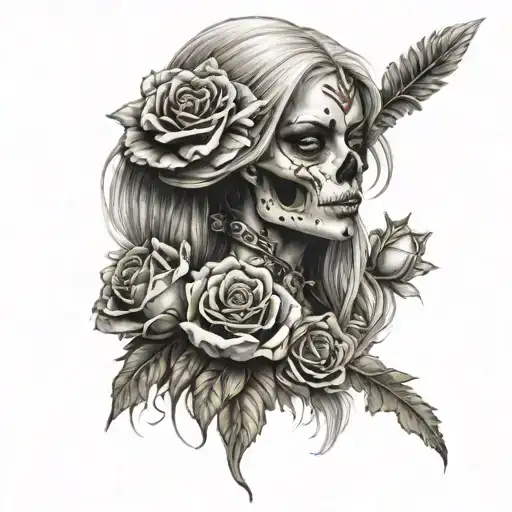 Warrior Girl With Skull And Roses