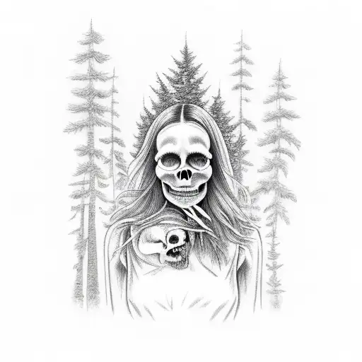 Skull In Forest With Girl Wearing Animal In Forest