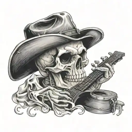 Outlaw Skull Playing Guitar In Profile
