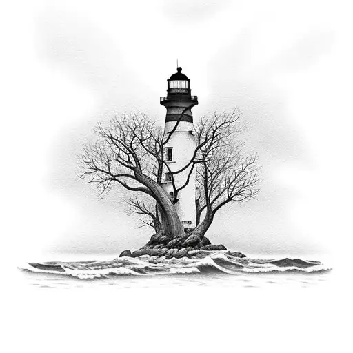 Lighthouse With Calm Sea Trees